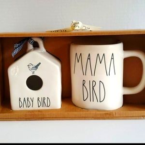 Rae Dunn Baby Bird mini Birdhouse and Mama Bird Mug ceramic gift set.